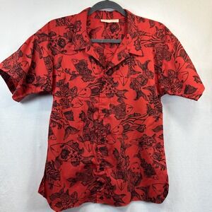 VTG Key West Hand Print Fabrics XS collared Hawaiian style shirt Red With Black